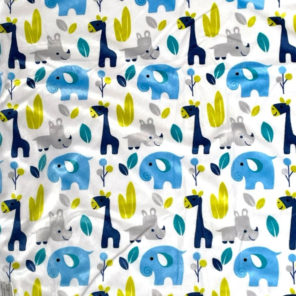 S L Home Fashions Baby Blanket Giraffe Elephant Rhino Blue Green Gray